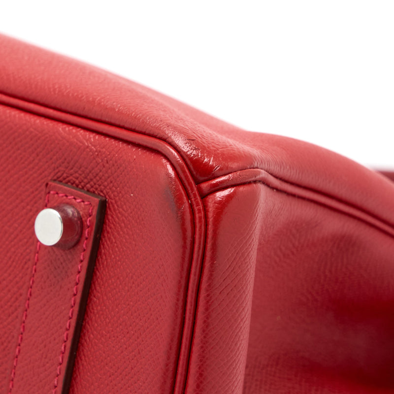 Hermes Birkin 35 Epsom Red SHW Stamp Square Q