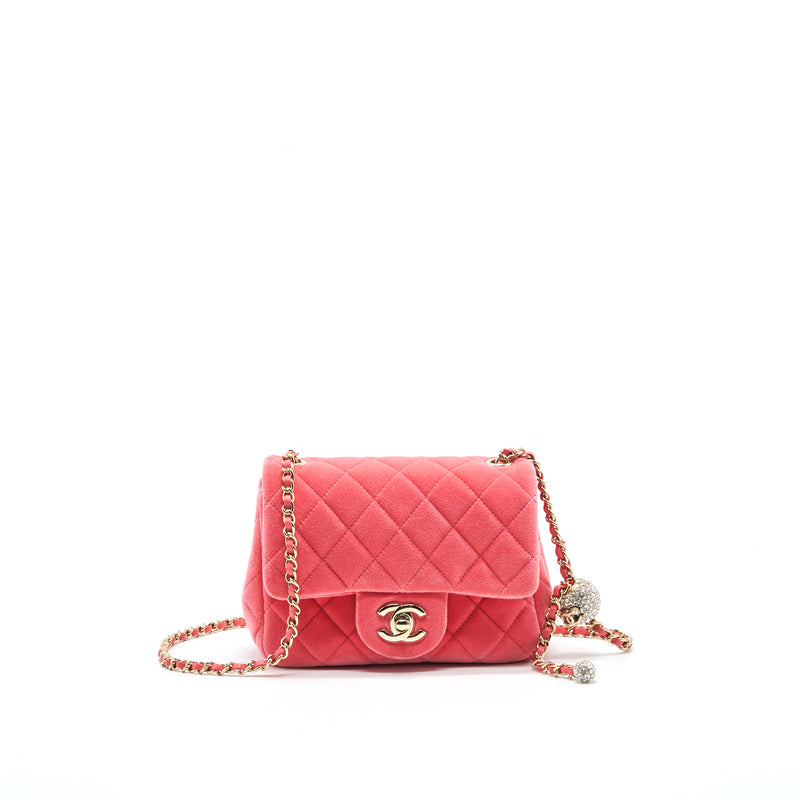 Chanel Pearl Crush Square Flap Bag Quilted Velvet with Crystal