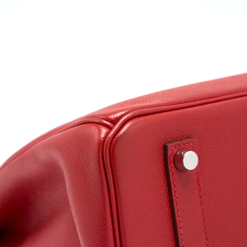 Hermes Birkin 35 Epsom Red SHW Stamp Square Q
