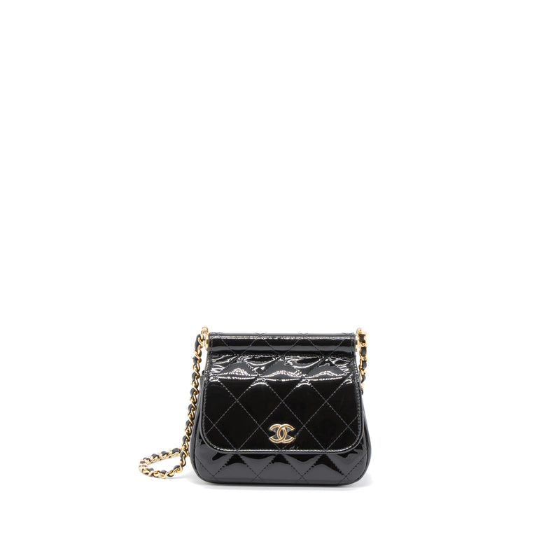 Chanel 22K Mini Clutch With Chain Patent Black GHW (Microchip)