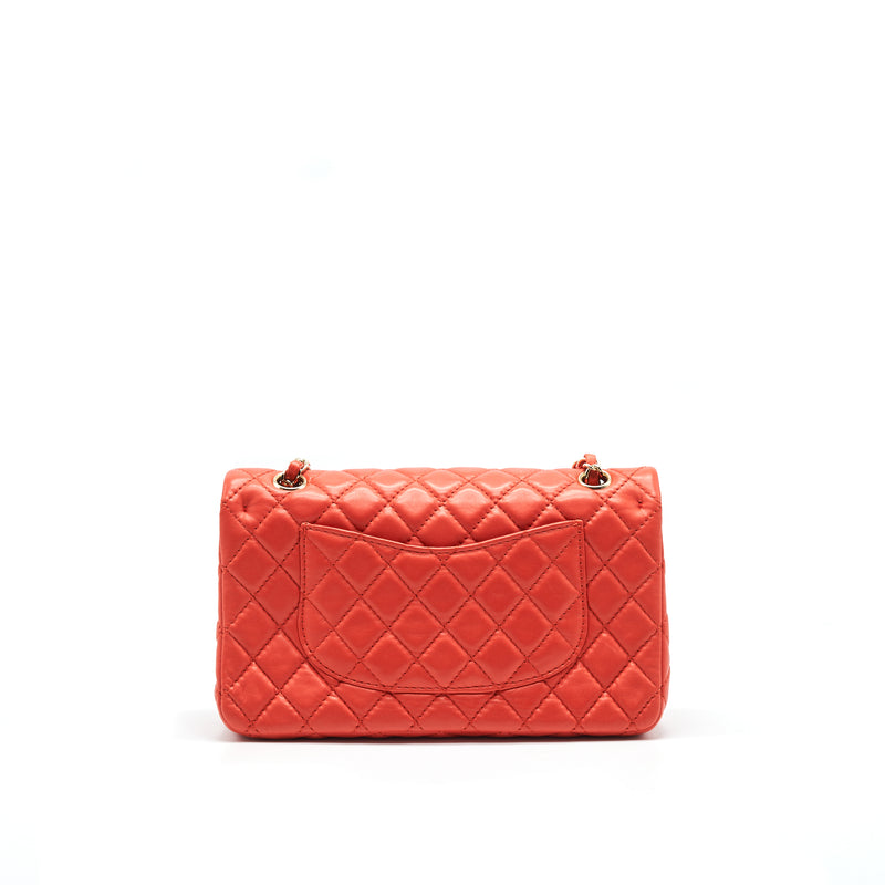 CHANEL CLASSIC MEDIUM DOUBLE FLAP LAMBSKIN IN CORAL LGHW