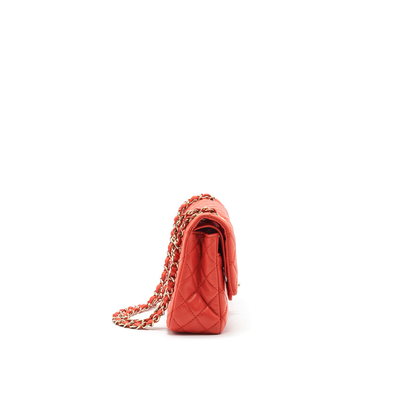 CHANEL CLASSIC MEDIUM DOUBLE FLAP LAMBSKIN IN CORAL LGHW