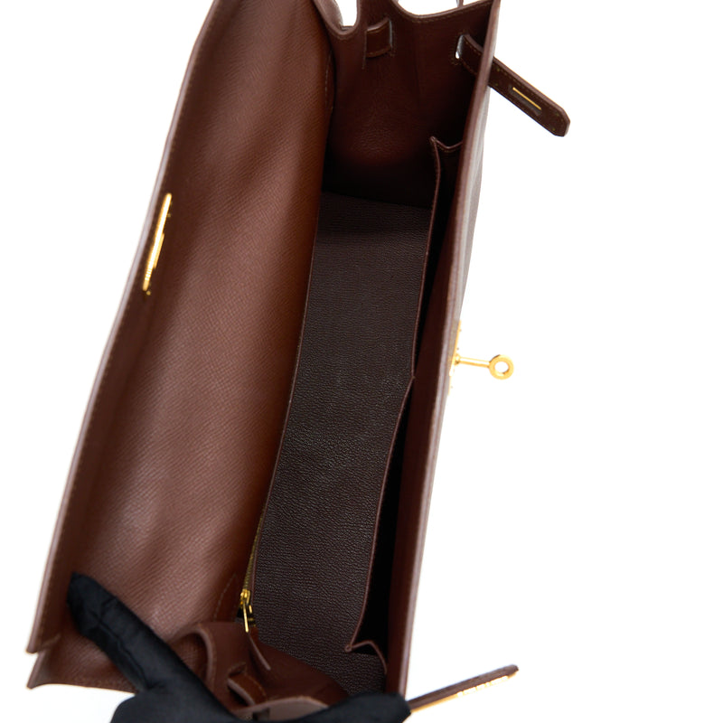 Hermes Kelly 40 Epsom chocolate GHW Stamp Square O