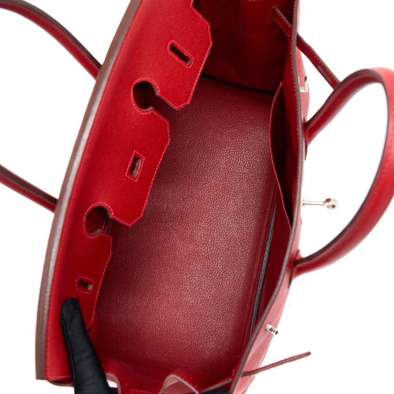 Hermes Birkin 35 Epsom Red SHW Stamp Square Q