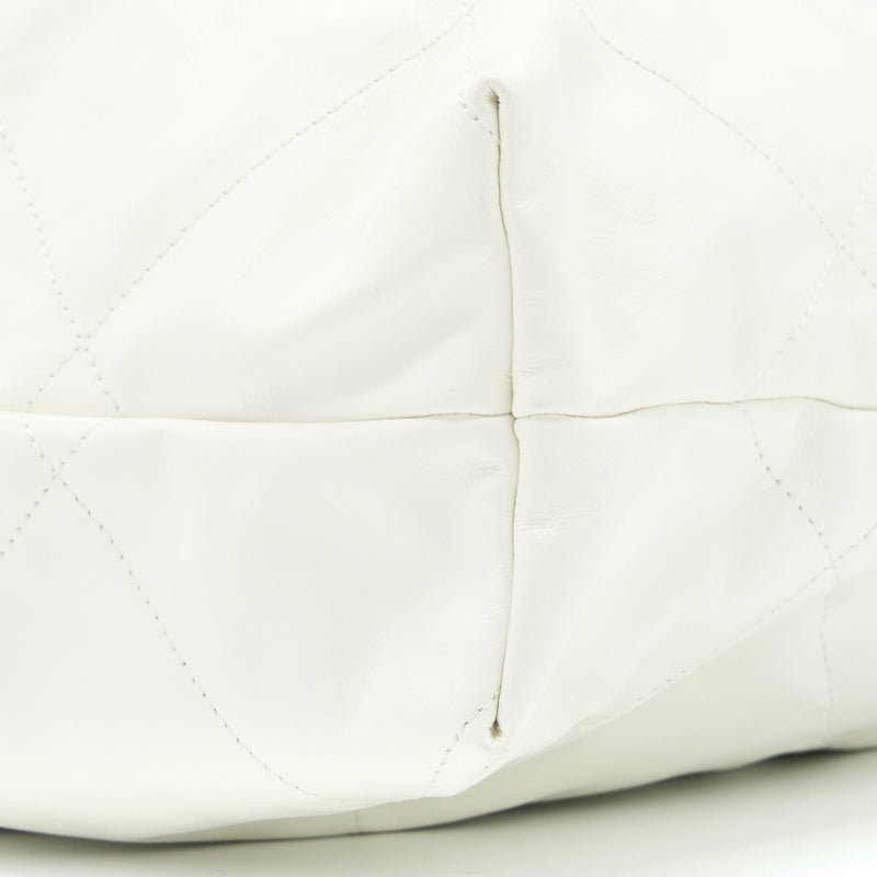 Chanel Large 22 Bag Calfskin White Brushed GHW (Microchip)