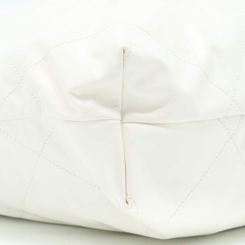 Chanel Large 22 Bag Calfskin White Brushed GHW (Microchip)