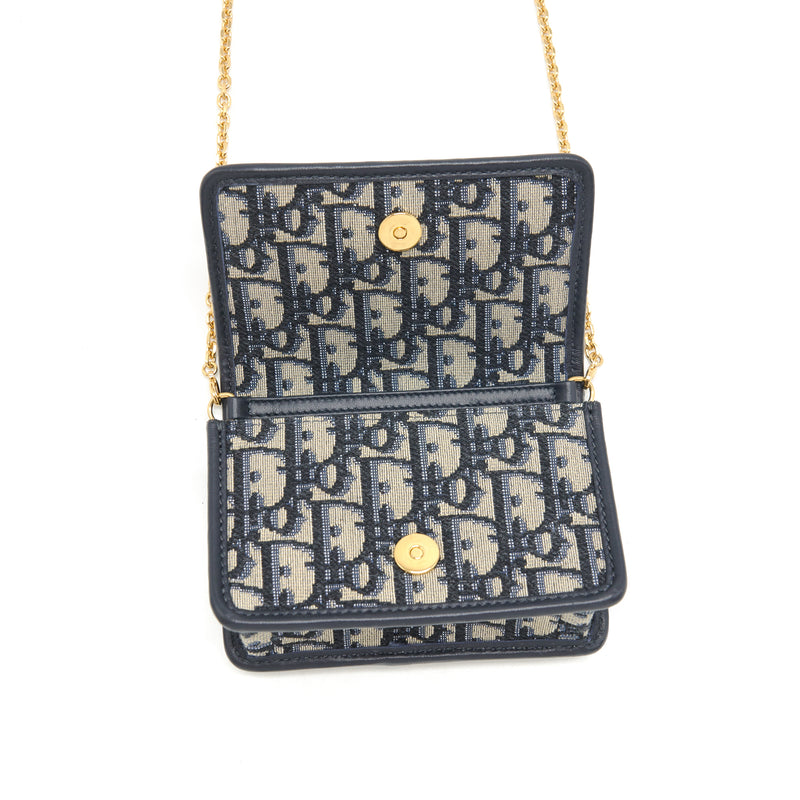 Pre Loved Dior Oblique 30 Montaigne Nano Pouch Bag in Navy Blue