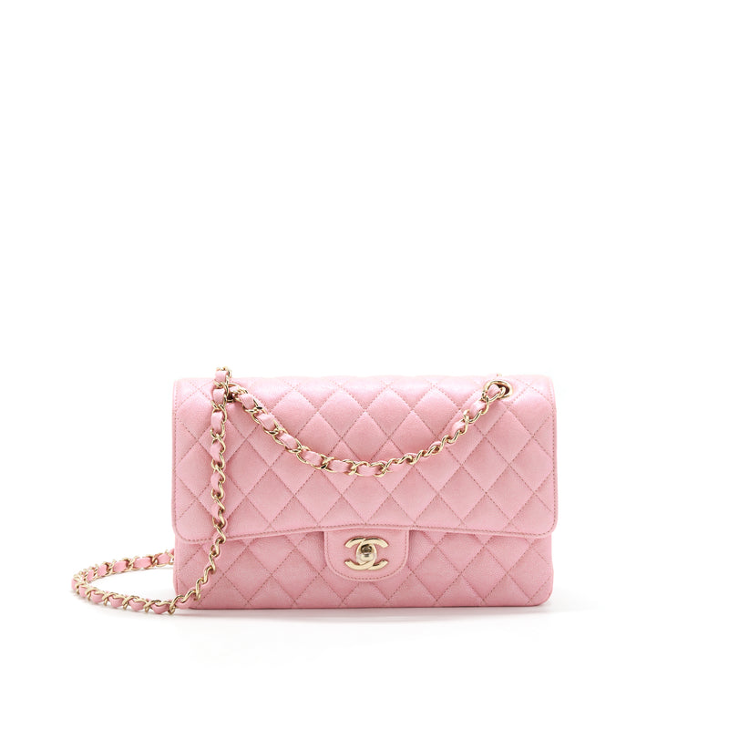 Chanel Iridescent Pearly Pink Medium Classic Double Flap Bag Caviar wi
