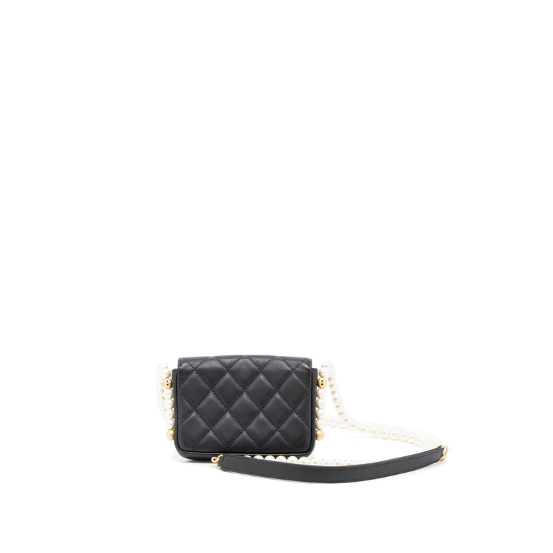 Chanel Pearl Chain Mini Flap Bag Lambskin Black Brushed GHW