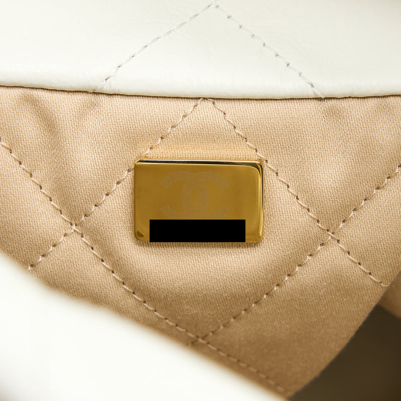 Chanel Large 22 Bag Calfskin White Brushed GHW (Microchip)