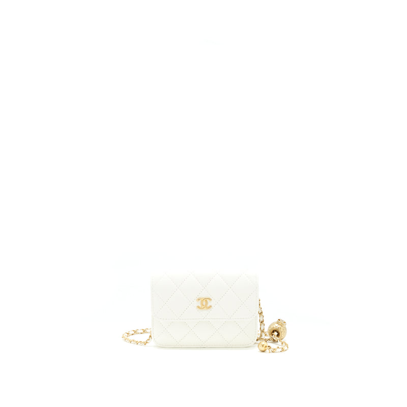 Chanel Pearl Crush Mini Flap Belt Bag White Lambskin GHW