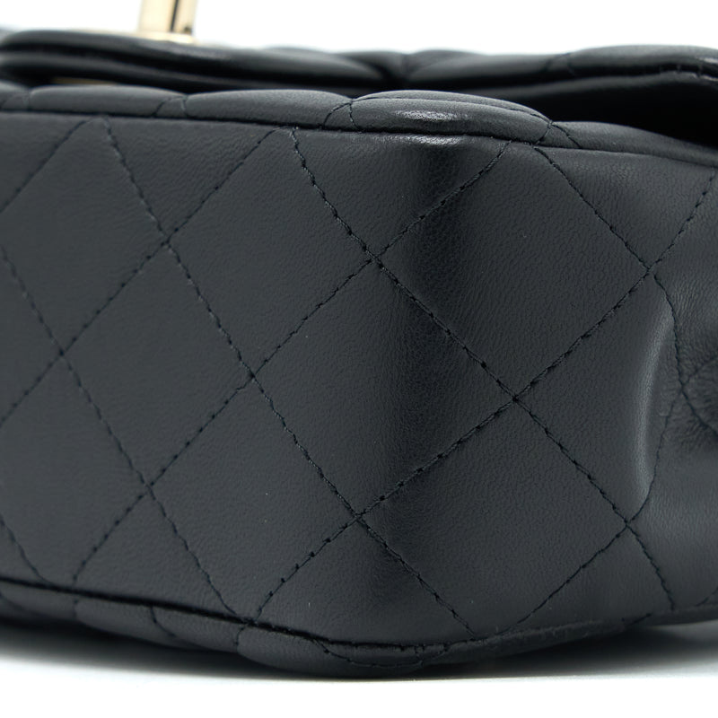 Chanel Top Handle Mini Rectangular Flap Bag Lambskin Black LGHW (Microchip)