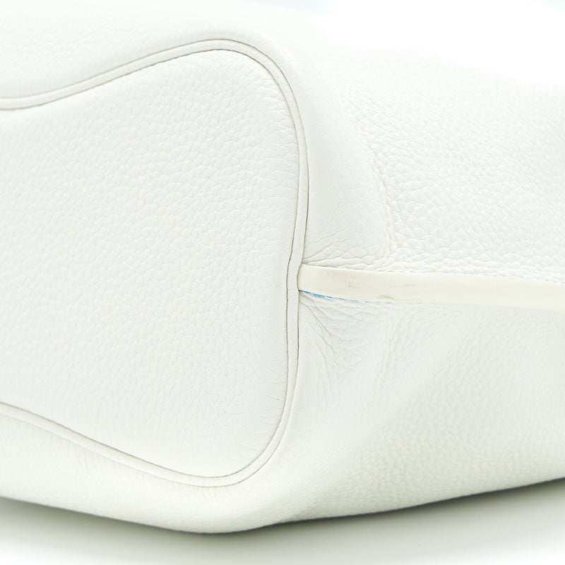 Hermes So Kelly 26 Blanc/Blue SHW Stamp Square O