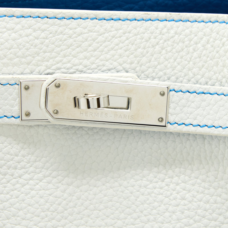 Hermes So Kelly 26 Blanc/Blue SHW Stamp Square O