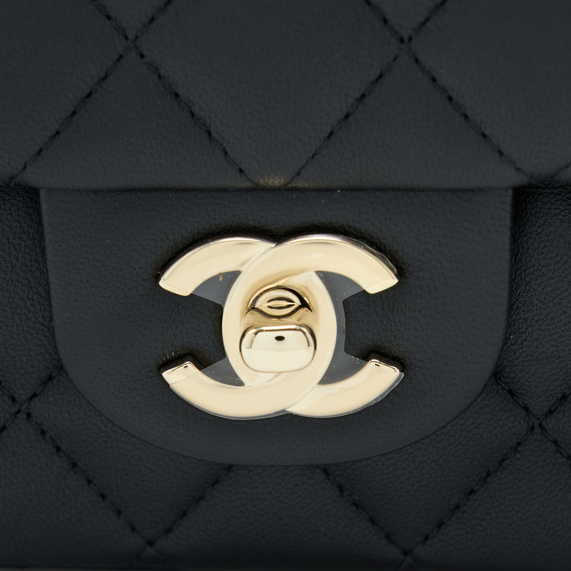 Chanel Top Handle Mini Rectangular Flap Bag Lambskin Black LGHW (Microchip)