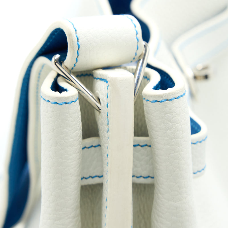 Hermes So Kelly 26 Blanc/Blue SHW Stamp Square O