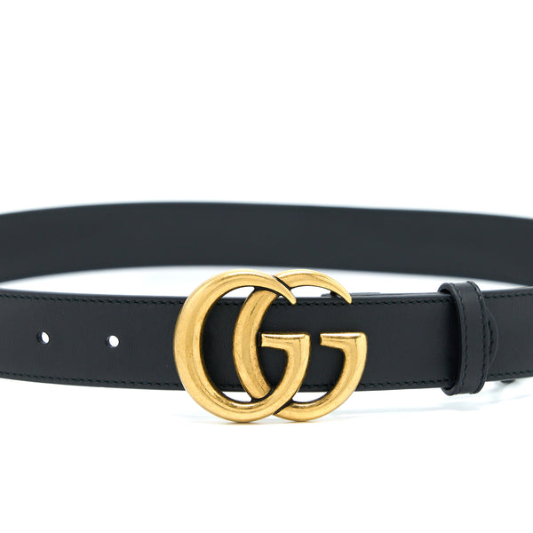 Gucci Size 80 Leather Belt With Double G Buckle Black GHW