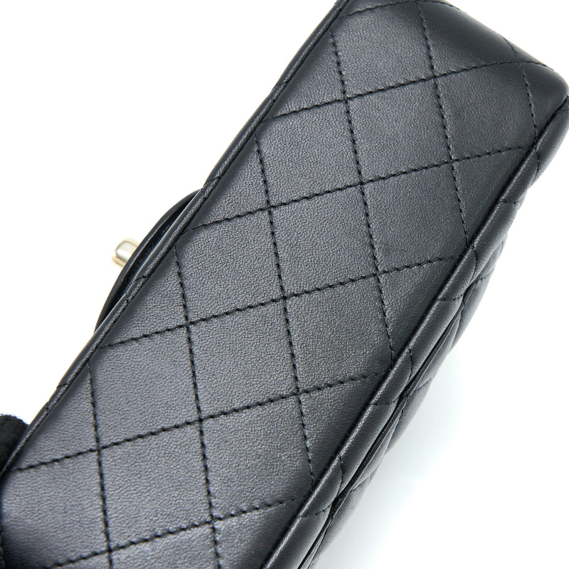 Chanel Top Handle Mini Rectangular Flap Bag Lambskin Black LGHW (Microchip)