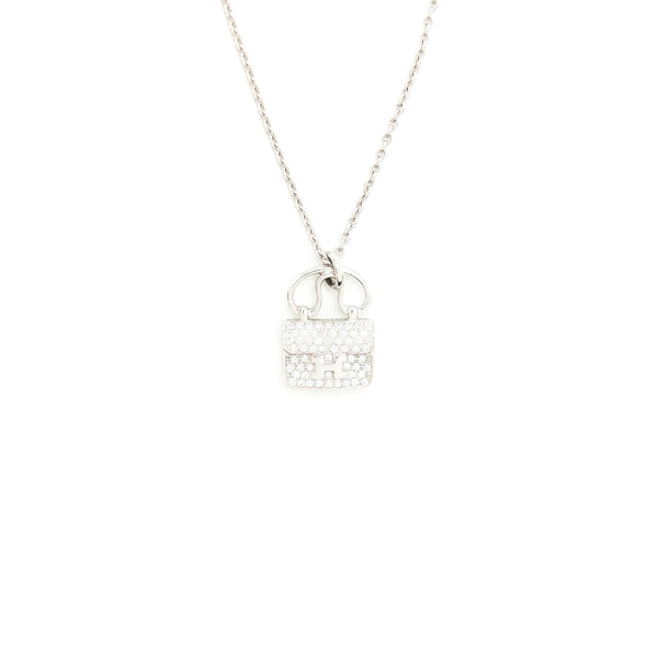 Hermes Amuelette Pendant, small modal white gold set with diamonds