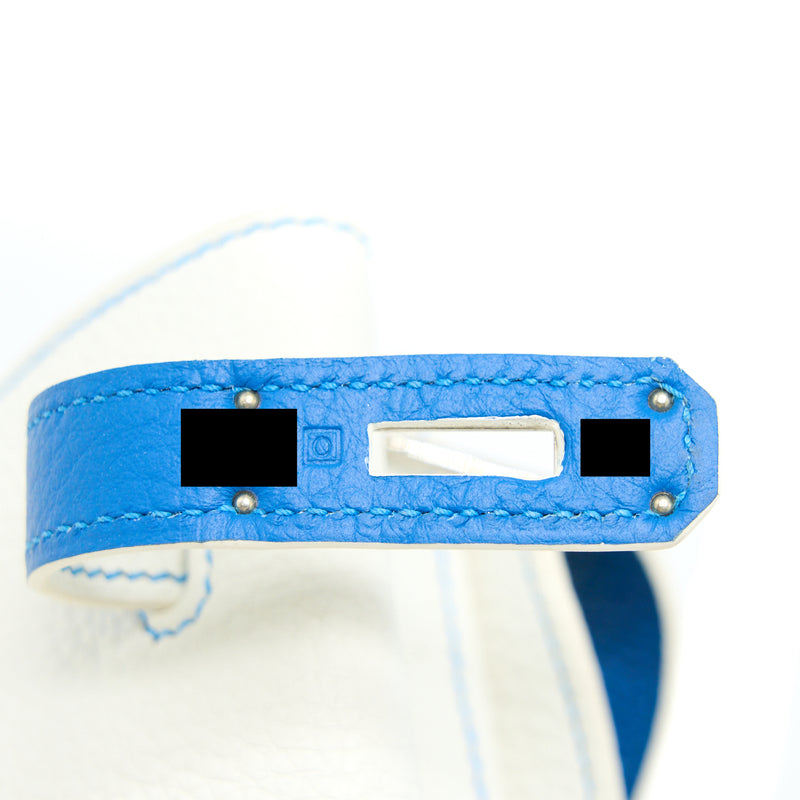 Hermes So Kelly 26 Blanc/Blue SHW Stamp Square O