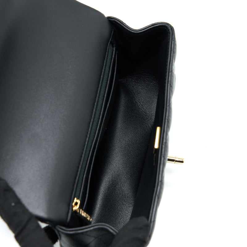 Chanel Top Handle Mini Rectangular Flap Bag Lambskin Black LGHW (Microchip)