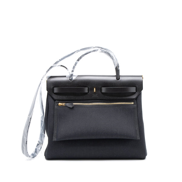 Hermes Herbag Zip 31 Bag Canvas/Hunter Black GHW Stamp U