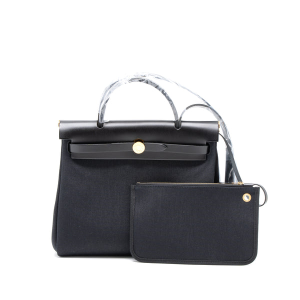Hermes Herbag Zip 31 Bag Canvas/Hunter Black GHW Stamp U
