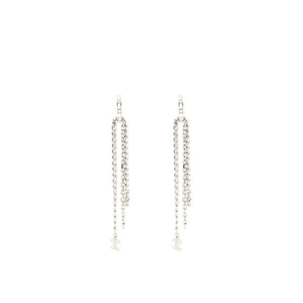 Chanel 22P Chain Drop Earrings Silver Tone