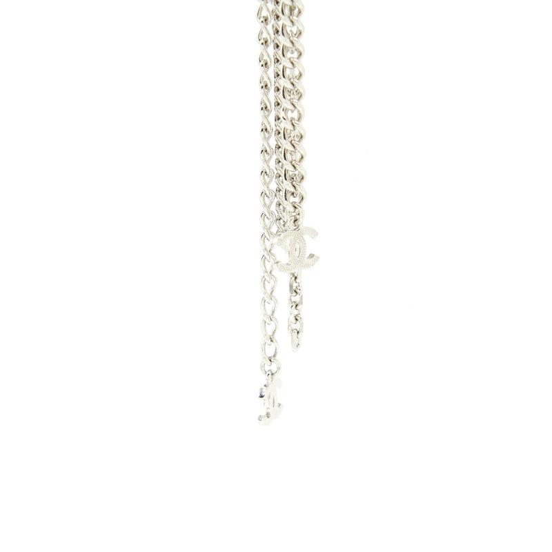 Chanel 22P Chain Drop Earrings Silver Tone