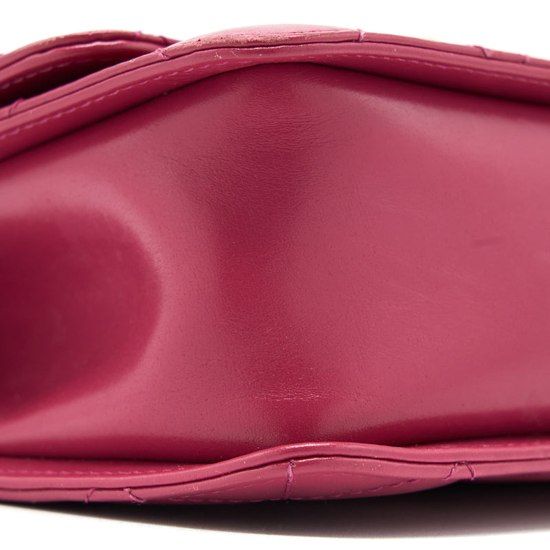Chanel 21A Small Gold Crush Flap Bag Calfskin Raspberry Pink Brushed GHW (Microchip)