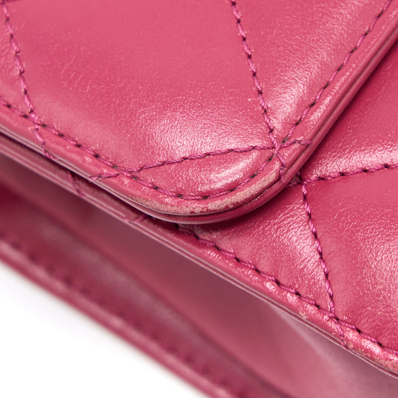 Chanel 21A Small Gold Crush Flap Bag Calfskin Raspberry Pink Brushed GHW (Microchip)