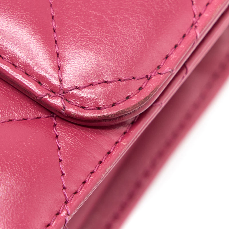 Chanel 21A Small Gold Crush Flap Bag Calfskin Raspberry Pink Brushed GHW (Microchip)