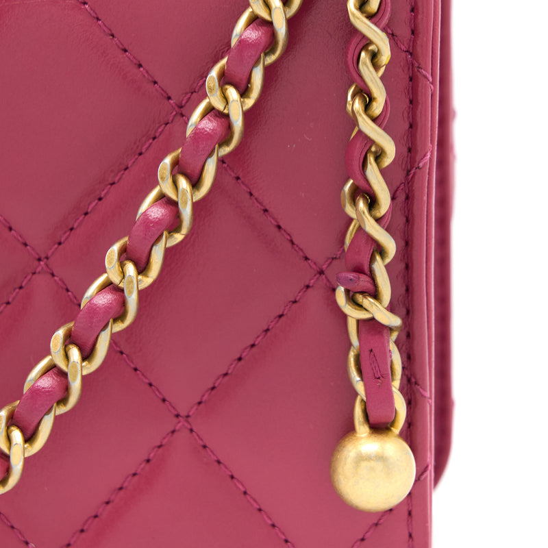 Chanel 21A Small Gold Crush Flap Bag Calfskin Raspberry Pink Brushed GHW (Microchip)