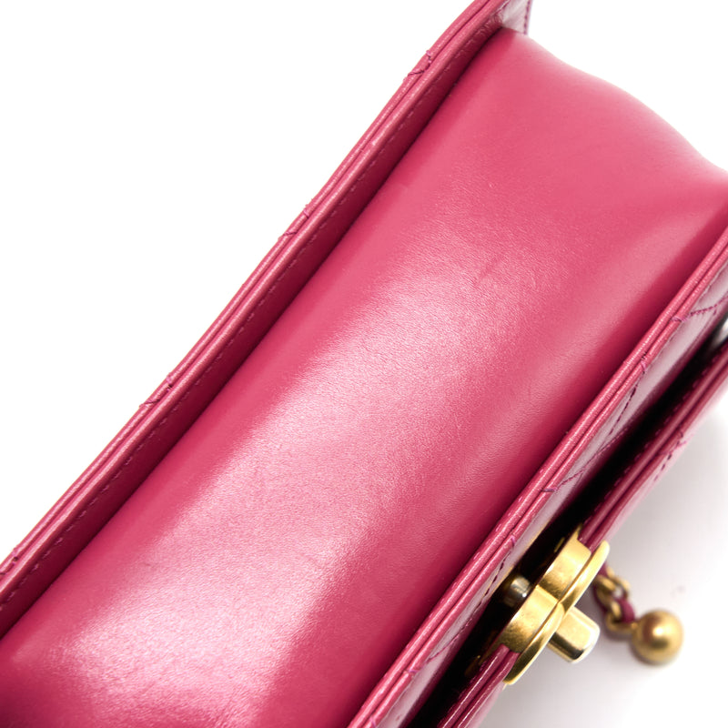 Chanel 21A Small Gold Crush Flap Bag Calfskin Raspberry Pink Brushed GHW (Microchip)