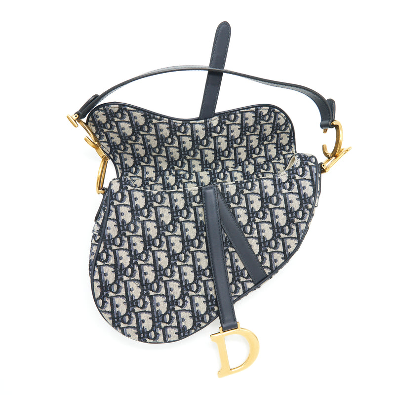 Dior Medium Saddle Bag Blue Oblique Jacquard