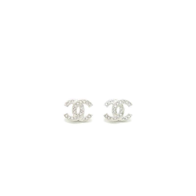 Chanel Classic Mini CC Logo Earrings Silver Tone
