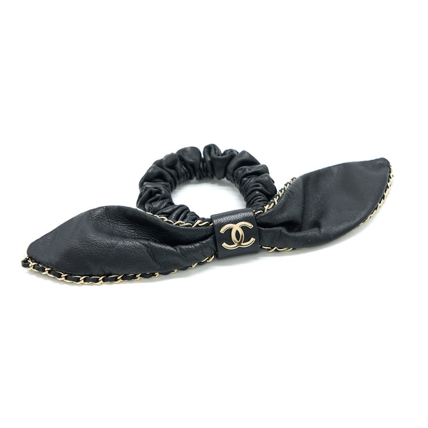Chanel Hair Bow Tie Lambskin Black Light Gold Tone