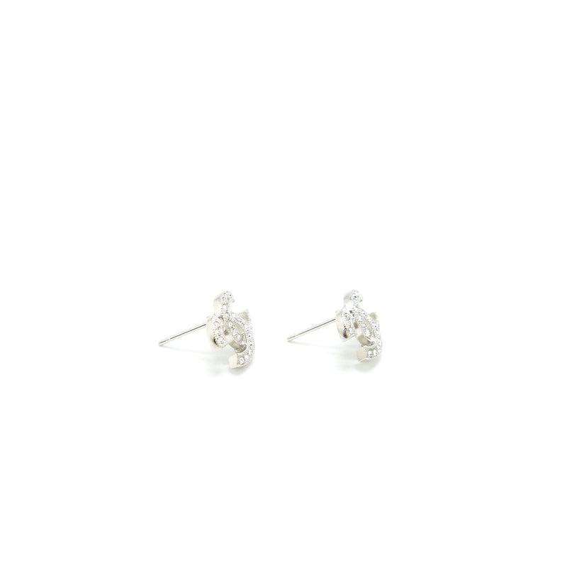 Chanel 2010s Silver CC Crystal Teardrop Earrings · INTO