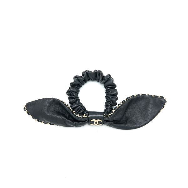 Chanel Hair Bow Tie Lambskin Black Light Gold Tone