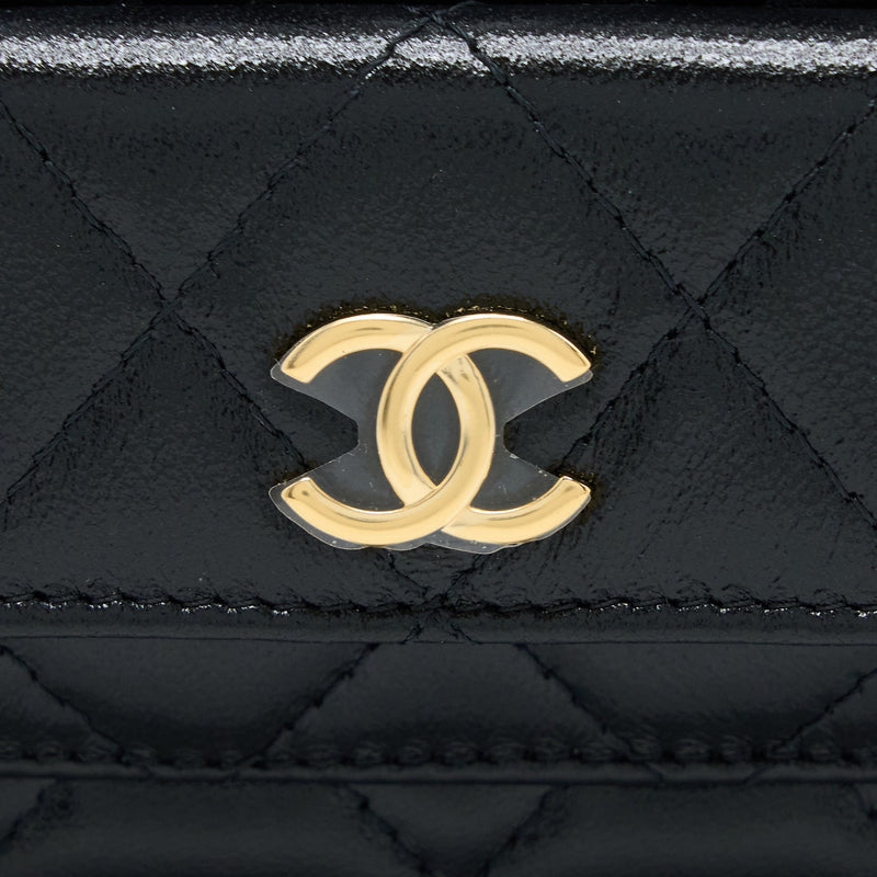 Chanel 22K Top Handle Pocket Long Vanity With Chain Black GHW