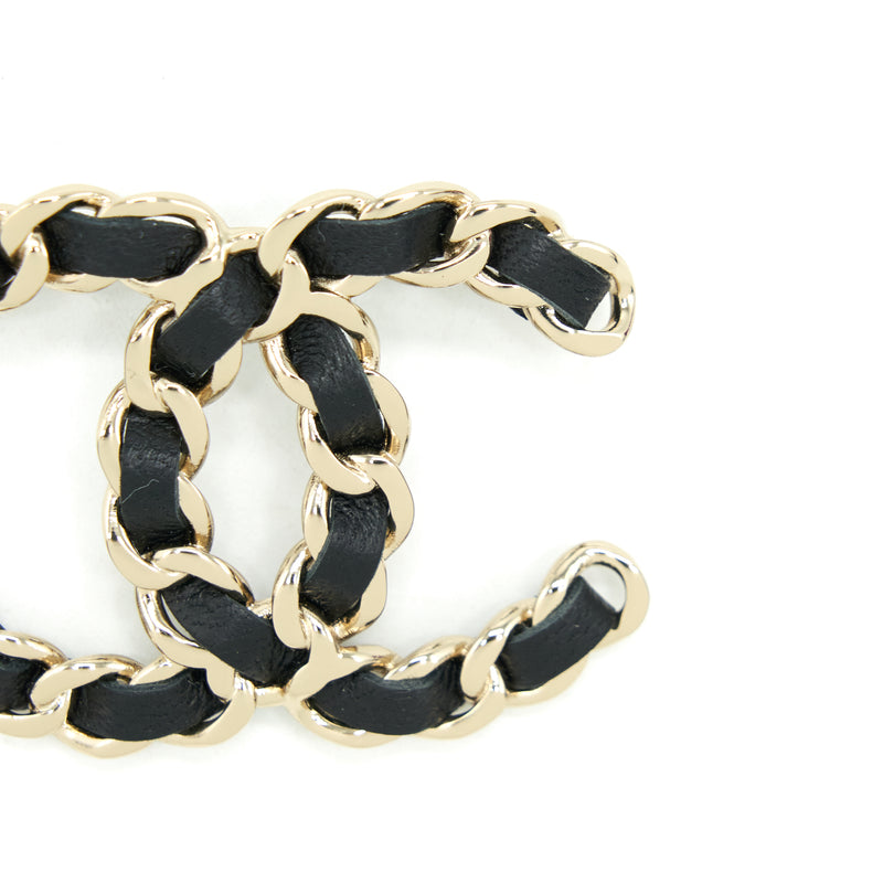 Chanel CC Logo Leather Chain Brooch Black LGHW