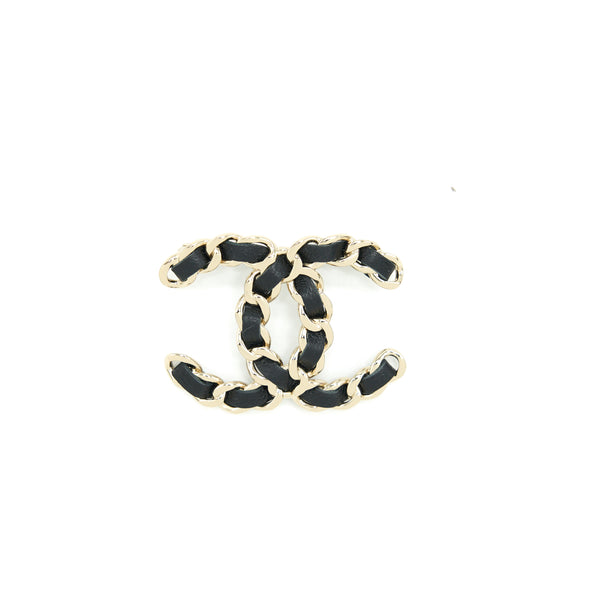 Chanel CC Logo Leather Chain Brooch Black LGHW