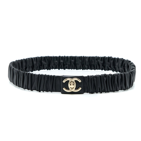 Chanel Size 75 CC Logo Belt Lambskin Black Light Gold Tone