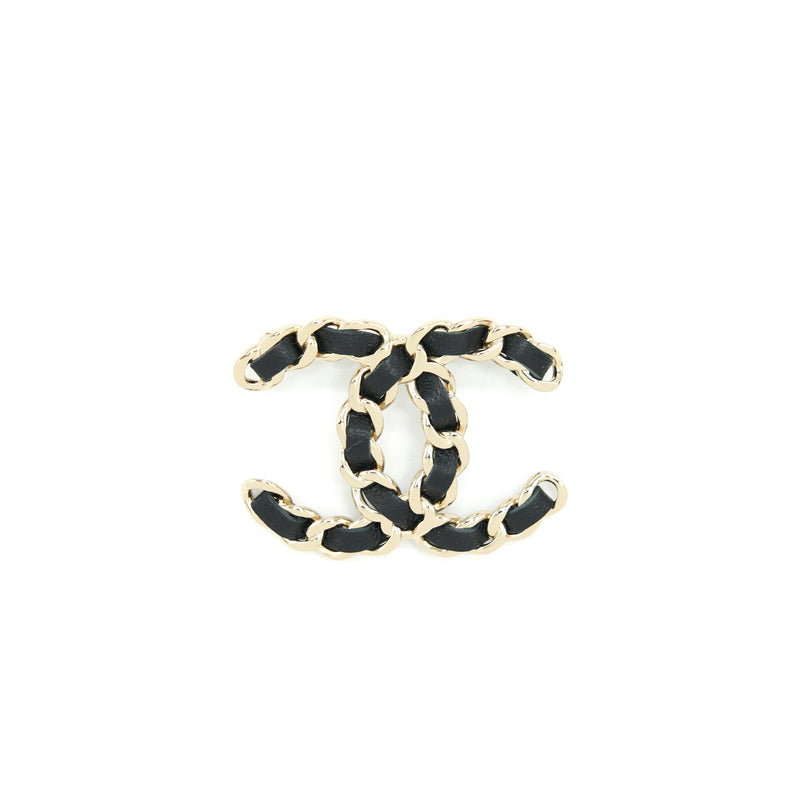 Chanel CC Logo Leather Chain Brooch Black LGHW