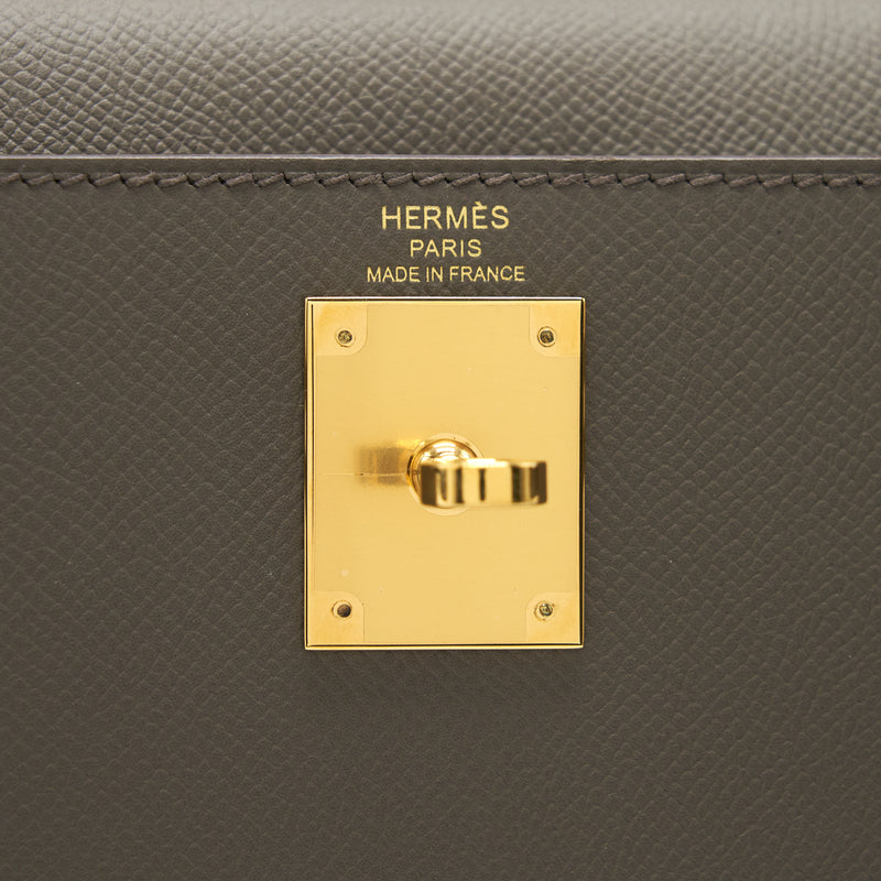 Hermes Kelly 28 Epsom Leather 8F Etain GHW Stamp D