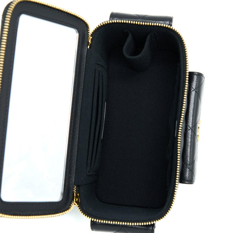 Chanel 22K Top Handle Pocket Long Vanity With Chain Black GHW