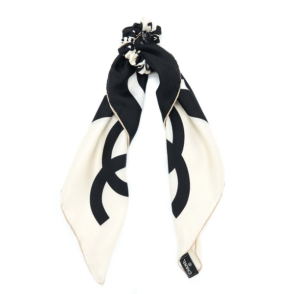 Chanel CC Logo Hair Tie Silk Twill Black/White