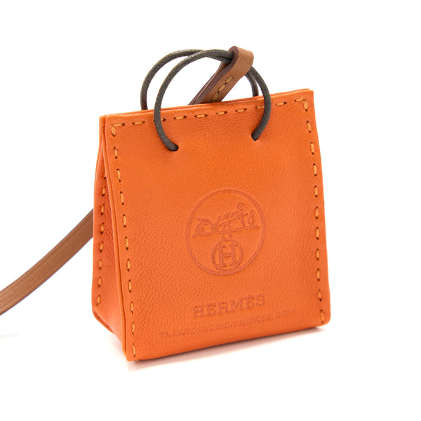 Hermes Orange Bag Charm Feu/Gold Stamp Y