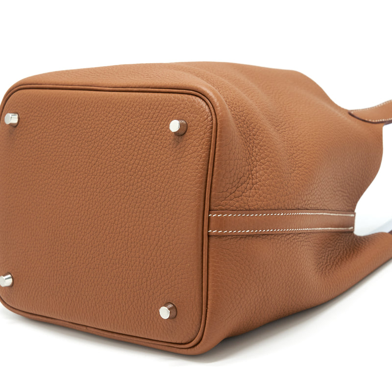 Hermes Picotin 22 Lock Bag Clemence Gold / Blue Brume SHW Stamp Z