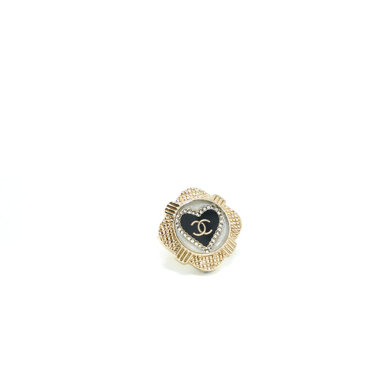 Chanel Heart With CC Logo Earring Gold Tone/ Enamel